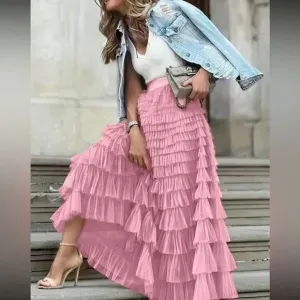 Luxe boho layered mesh maxi skirt