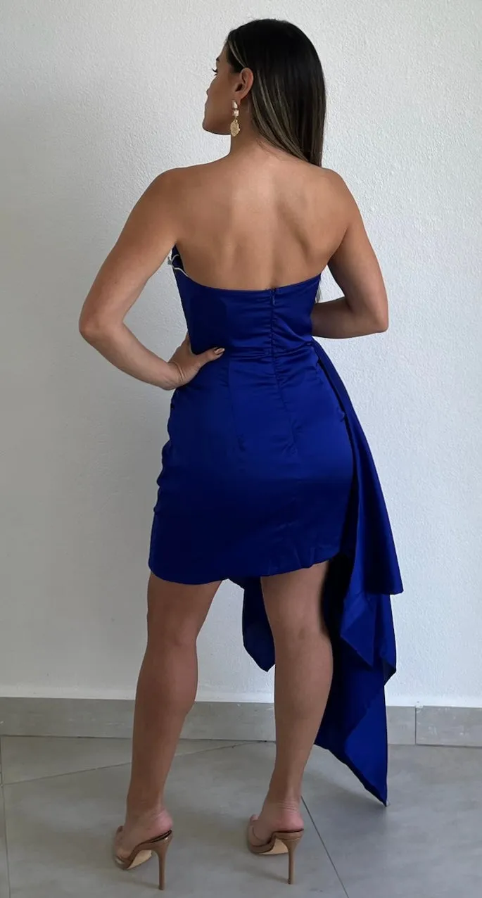 Luxurios Vision Royal Blue Strapless Satin Dress