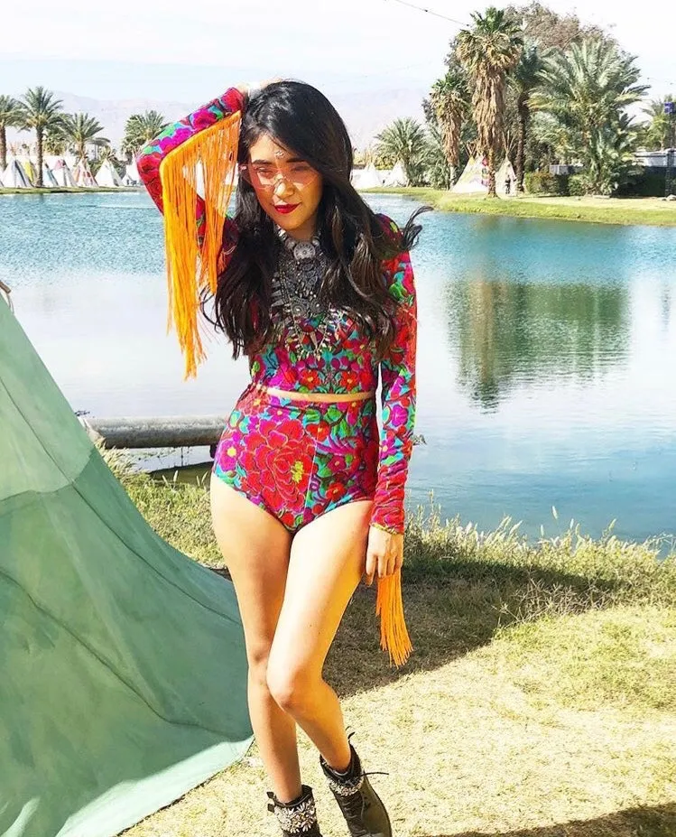 Lycra Crop Top in Folklorico Print
