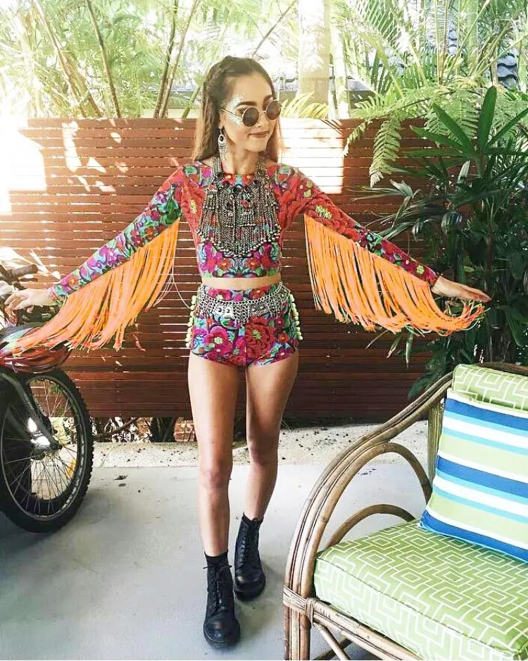 Lycra Crop Top in Folklorico Print