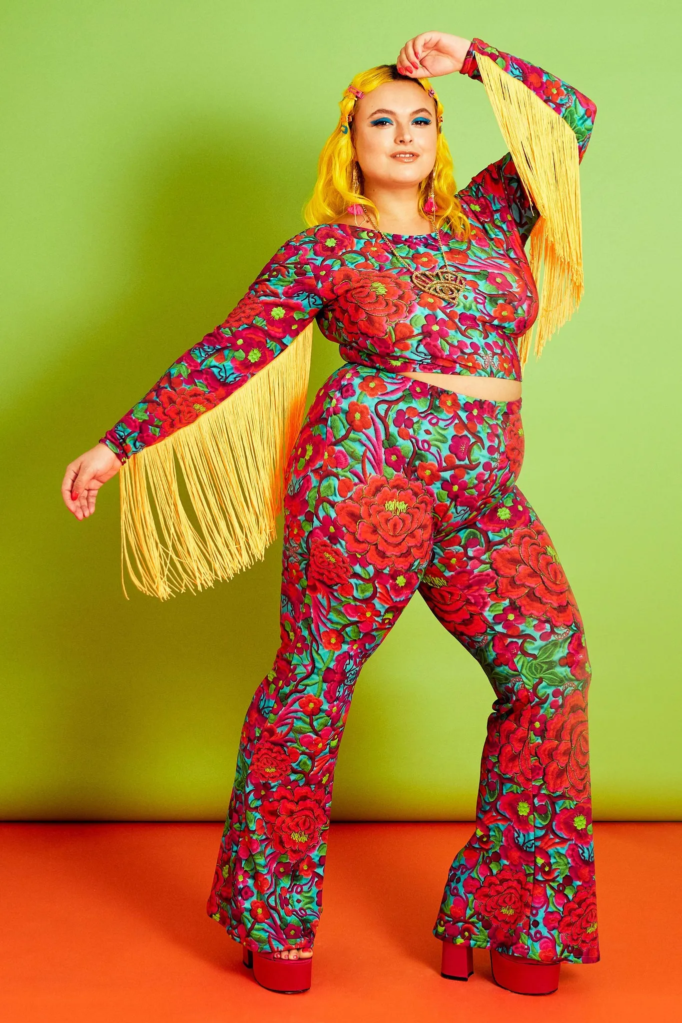Lycra Crop Top in Folklorico Print