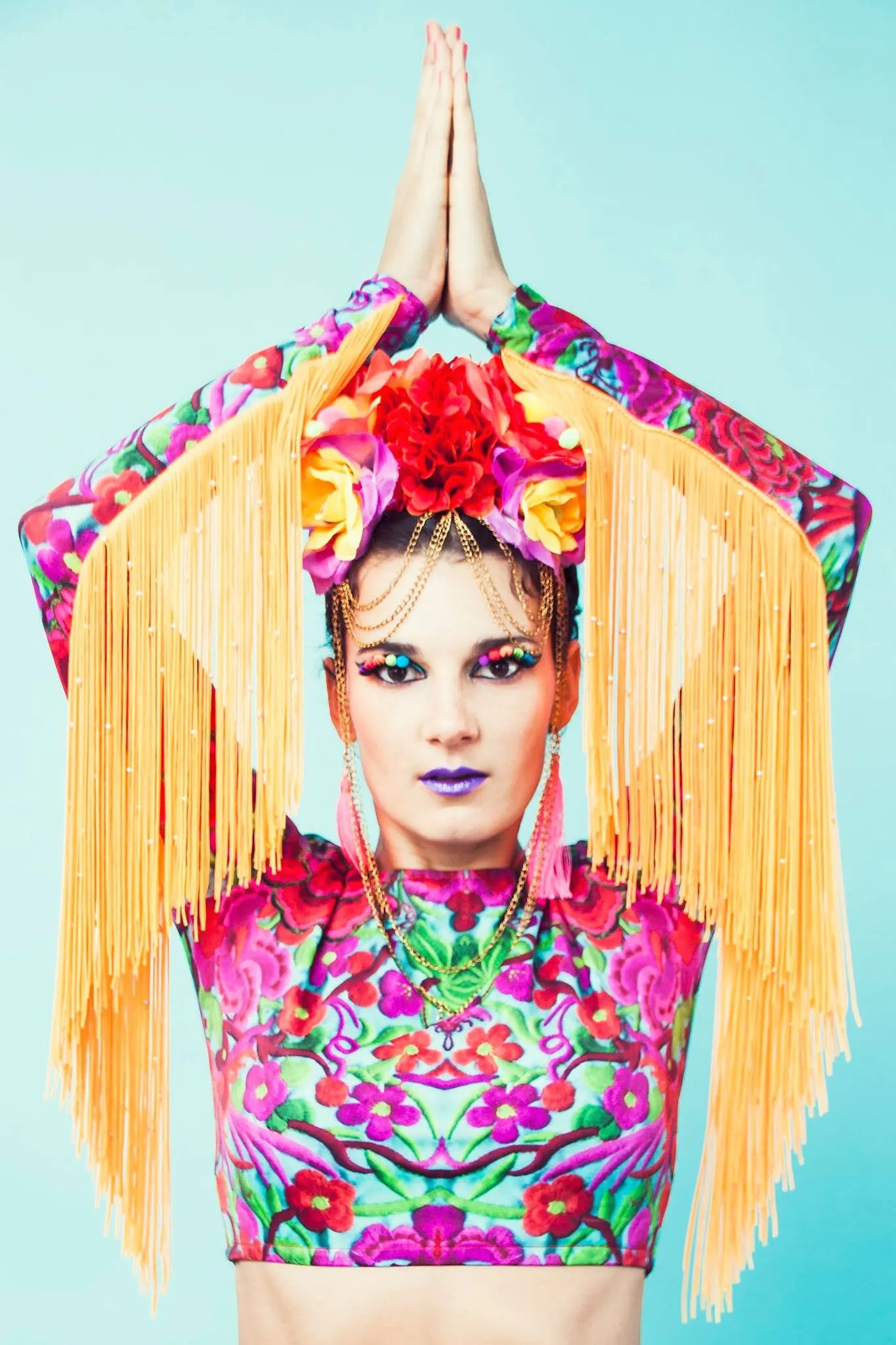 Lycra Crop Top in Folklorico Print