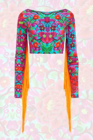 Lycra Crop Top in Folklorico Print