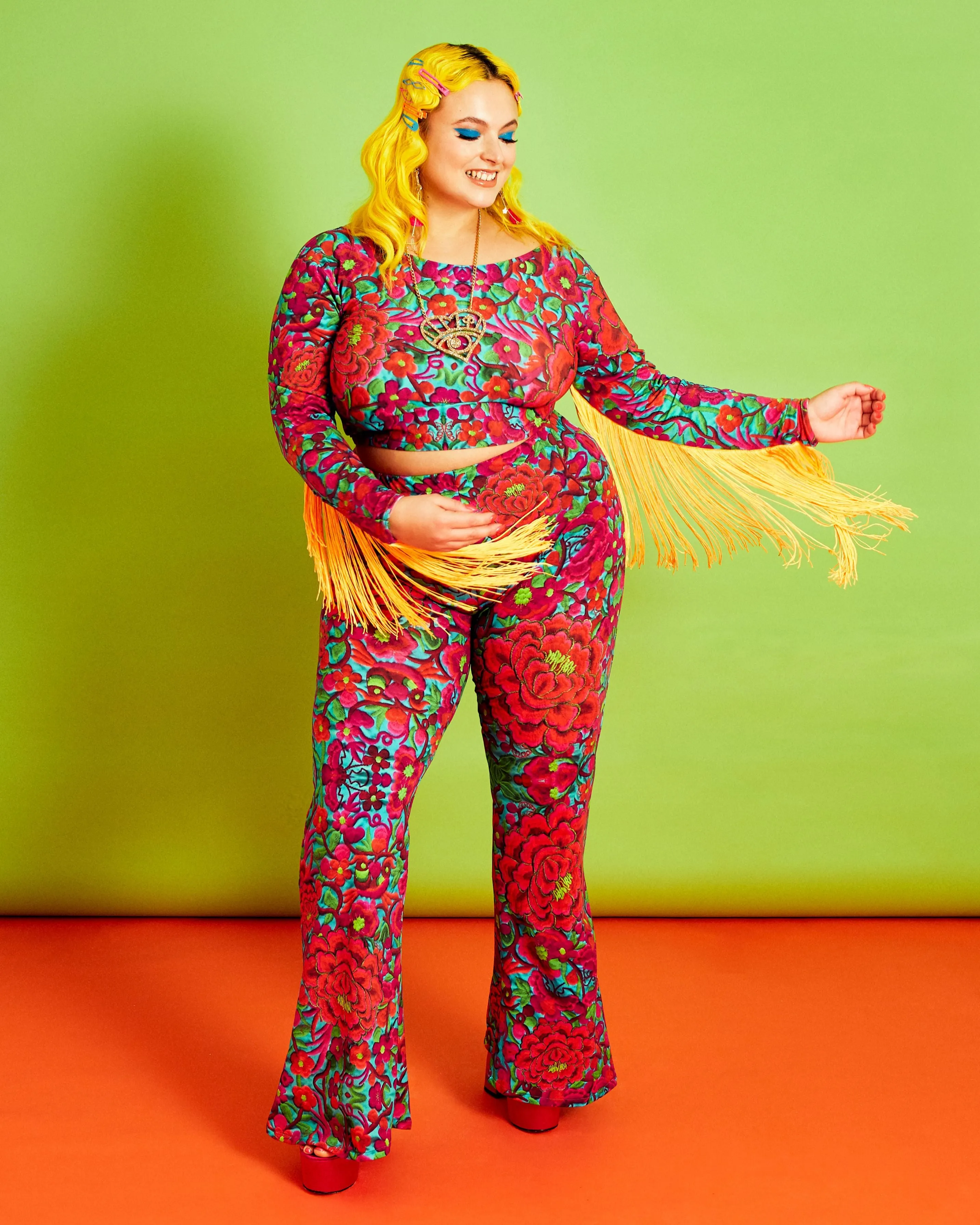 Lycra Crop Top in Folklorico Print
