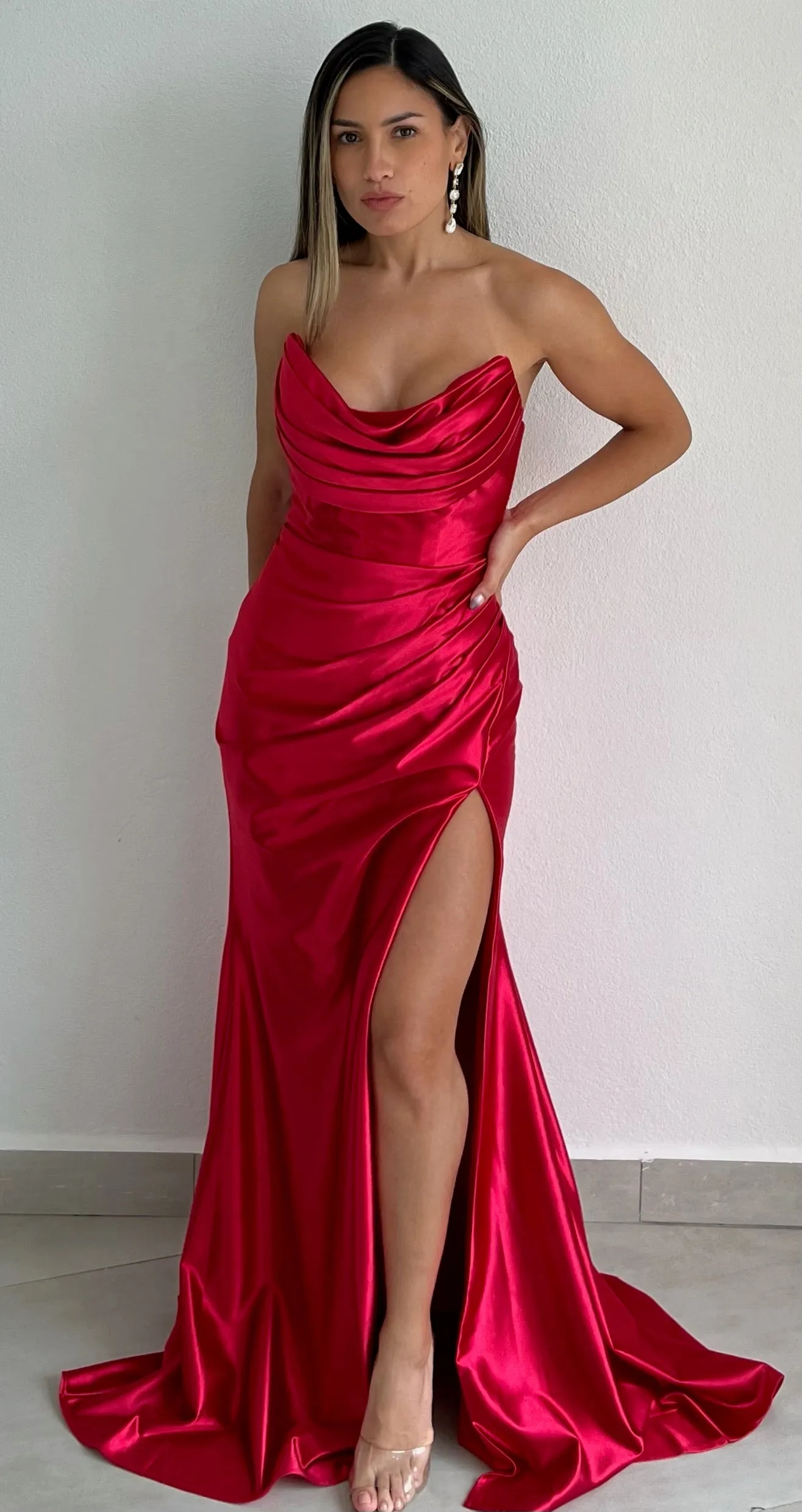 Made to Stun Red Satin Formal Gown