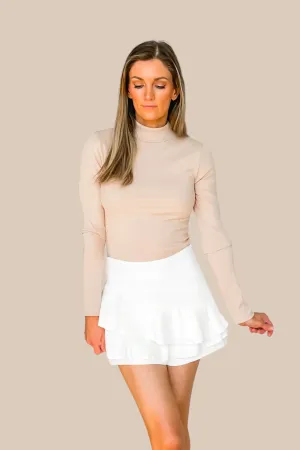 Maeve Ribbed Knit Mock Neck Top - Sand