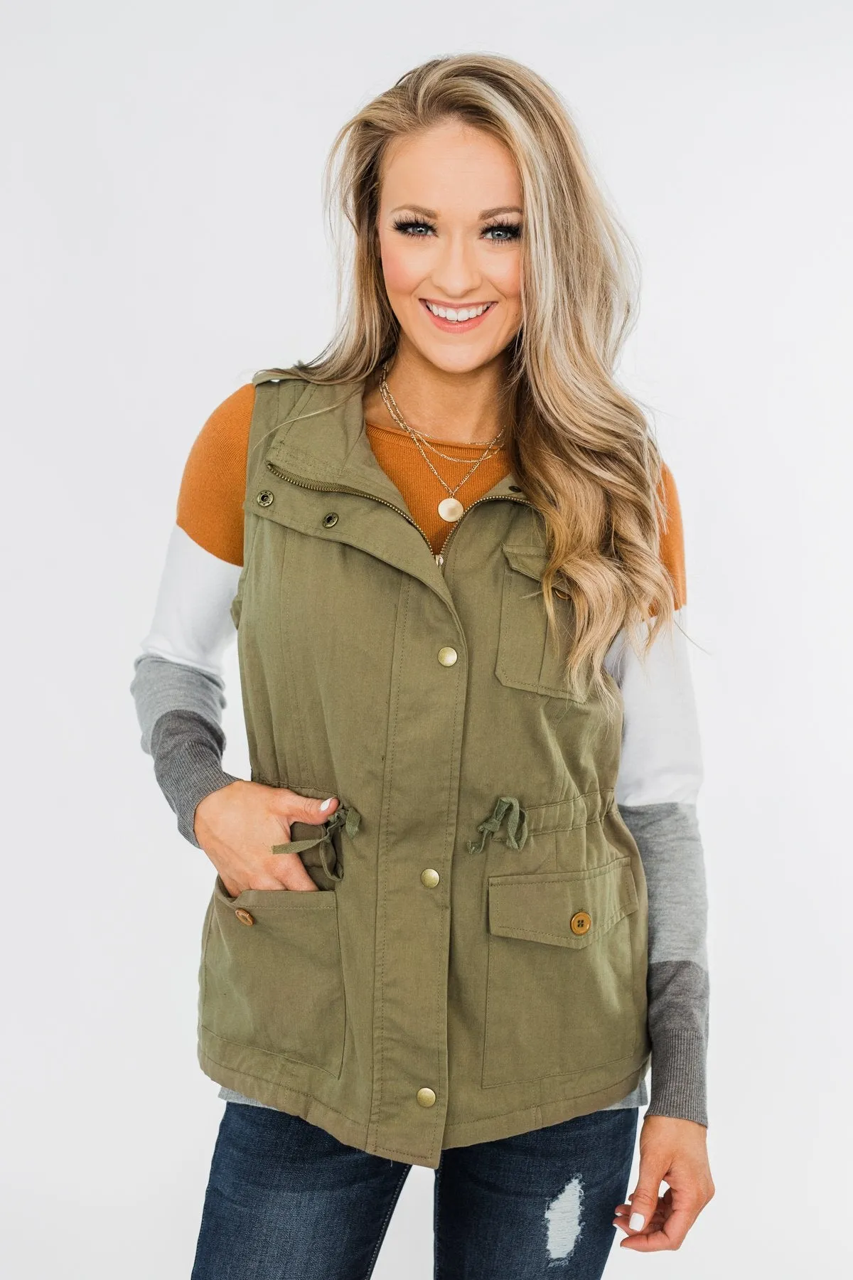 Marching To The Beat Faux Fur Vest- Olive