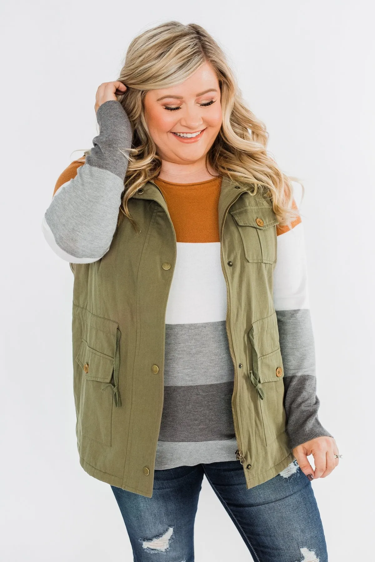 Marching To The Beat Faux Fur Vest- Olive