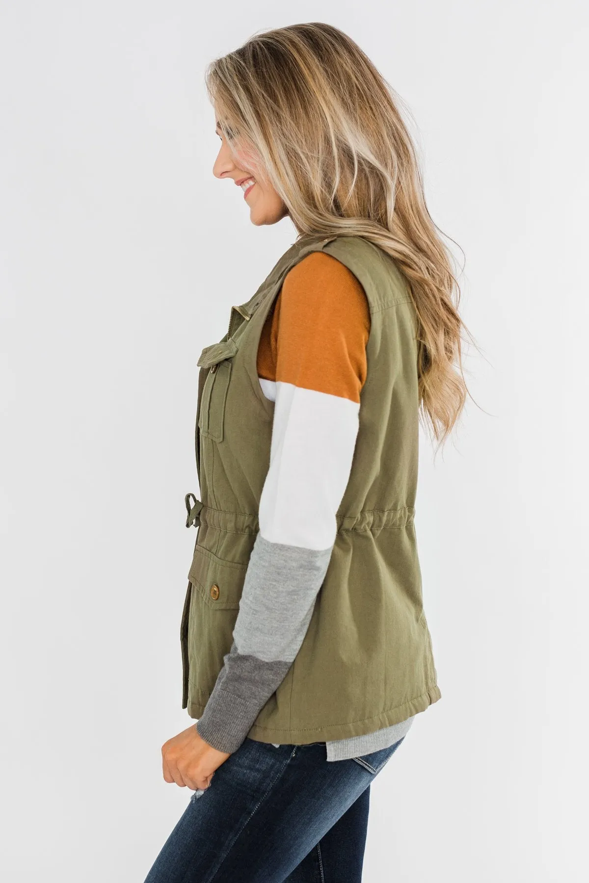 Marching To The Beat Faux Fur Vest- Olive