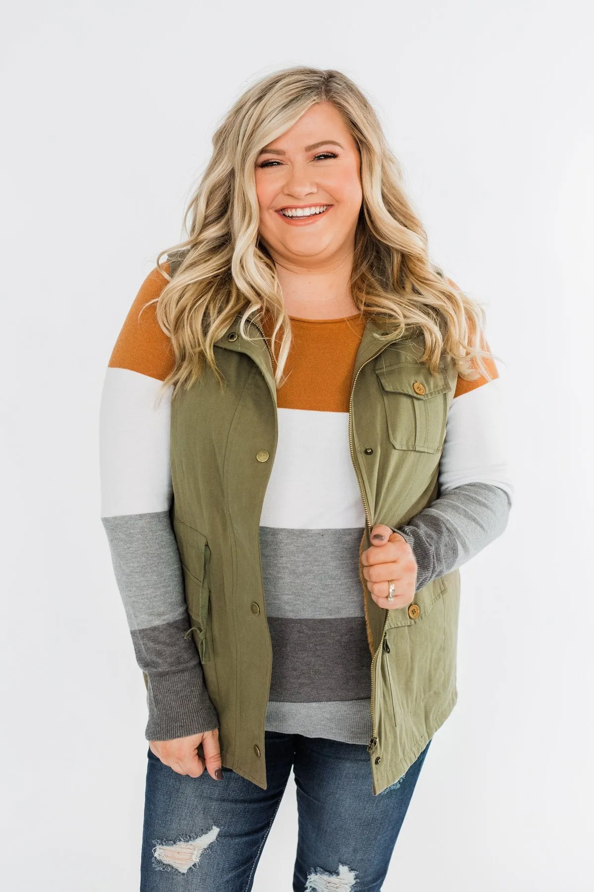 Marching To The Beat Faux Fur Vest- Olive