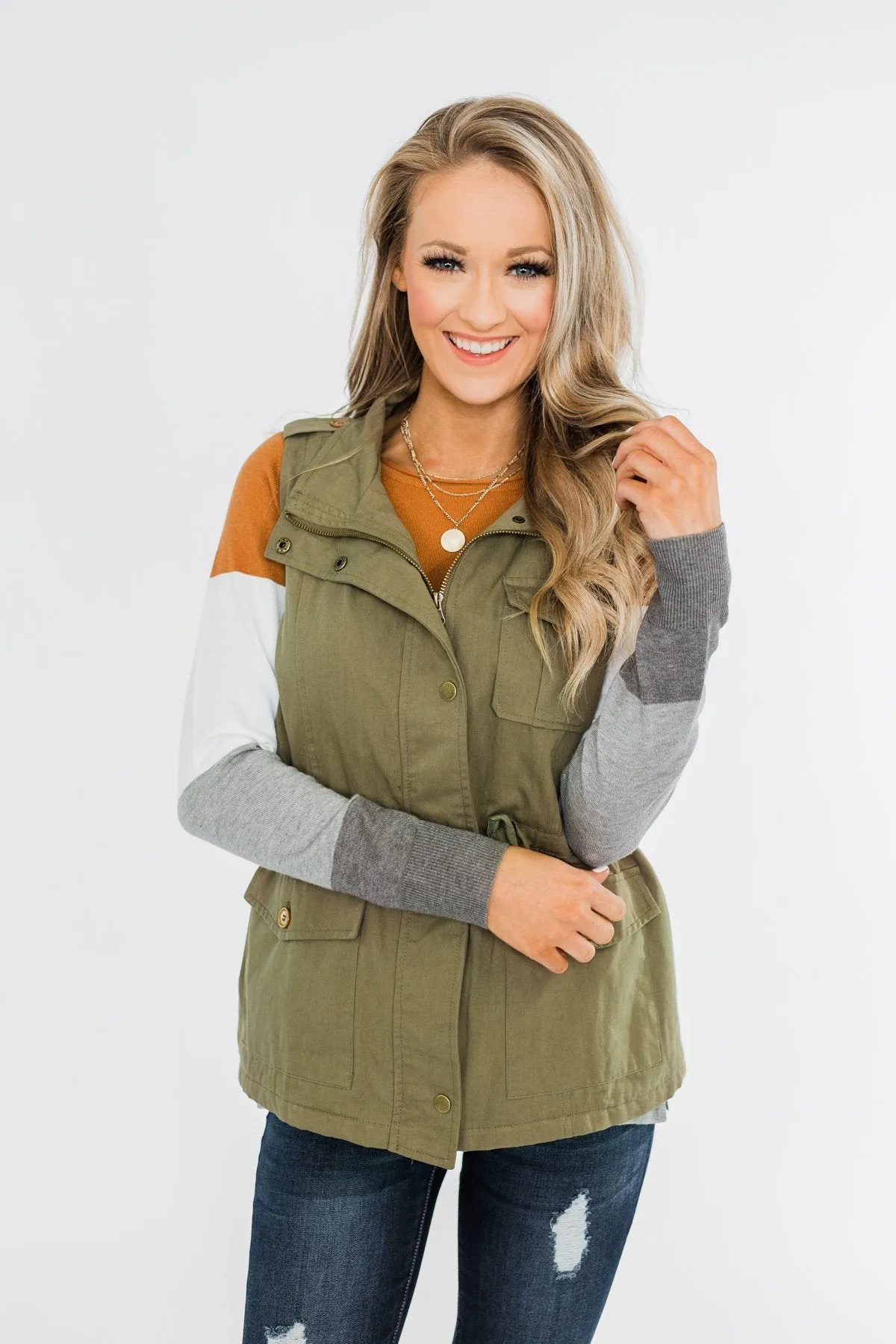 Marching To The Beat Faux Fur Vest- Olive