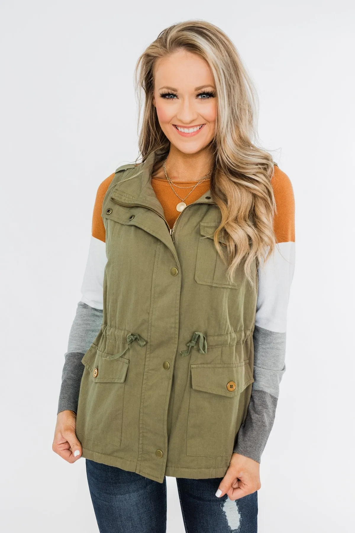 Marching To The Beat Faux Fur Vest- Olive