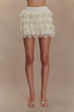 Margaret Lace Ruffle Mini Skort - Cream