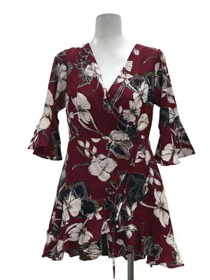 Maroon Floral Wrap Dress TTR