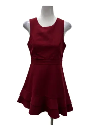 Maroon Roundneck Ruffle Trim Sleeveless Dress