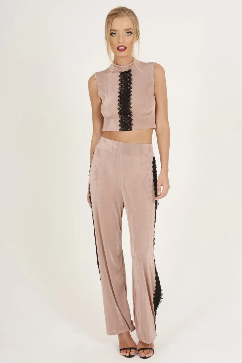 Mauve Crochet Trim Wide Leg Co-ord - Devlin