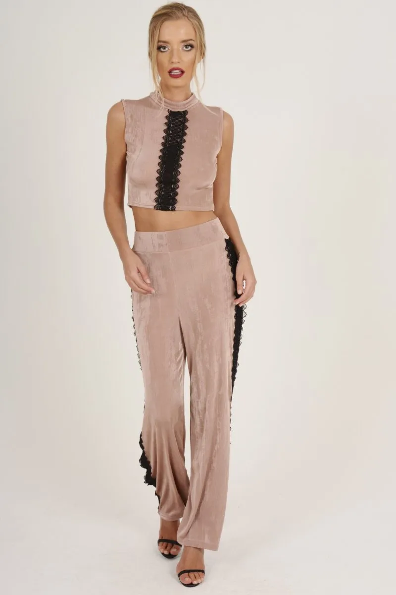Mauve Crochet Trim Wide Leg Co-ord - Devlin