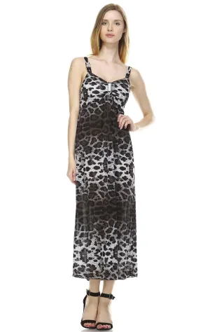 Maxi Dress Sleeveless Gray Leopard Skin