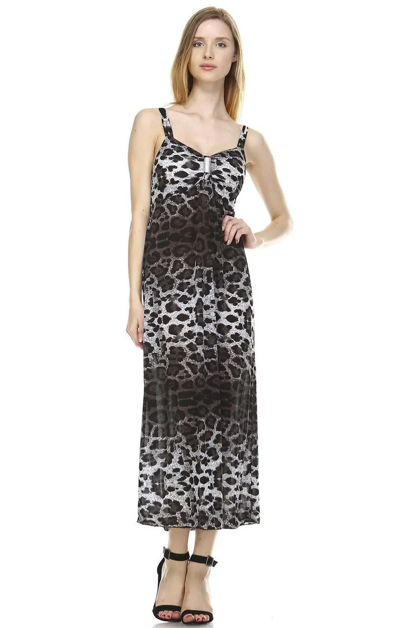 Maxi Dress Sleeveless Gray Leopard Skin