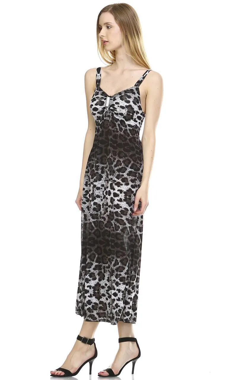 Maxi Dress Sleeveless Gray Leopard Skin