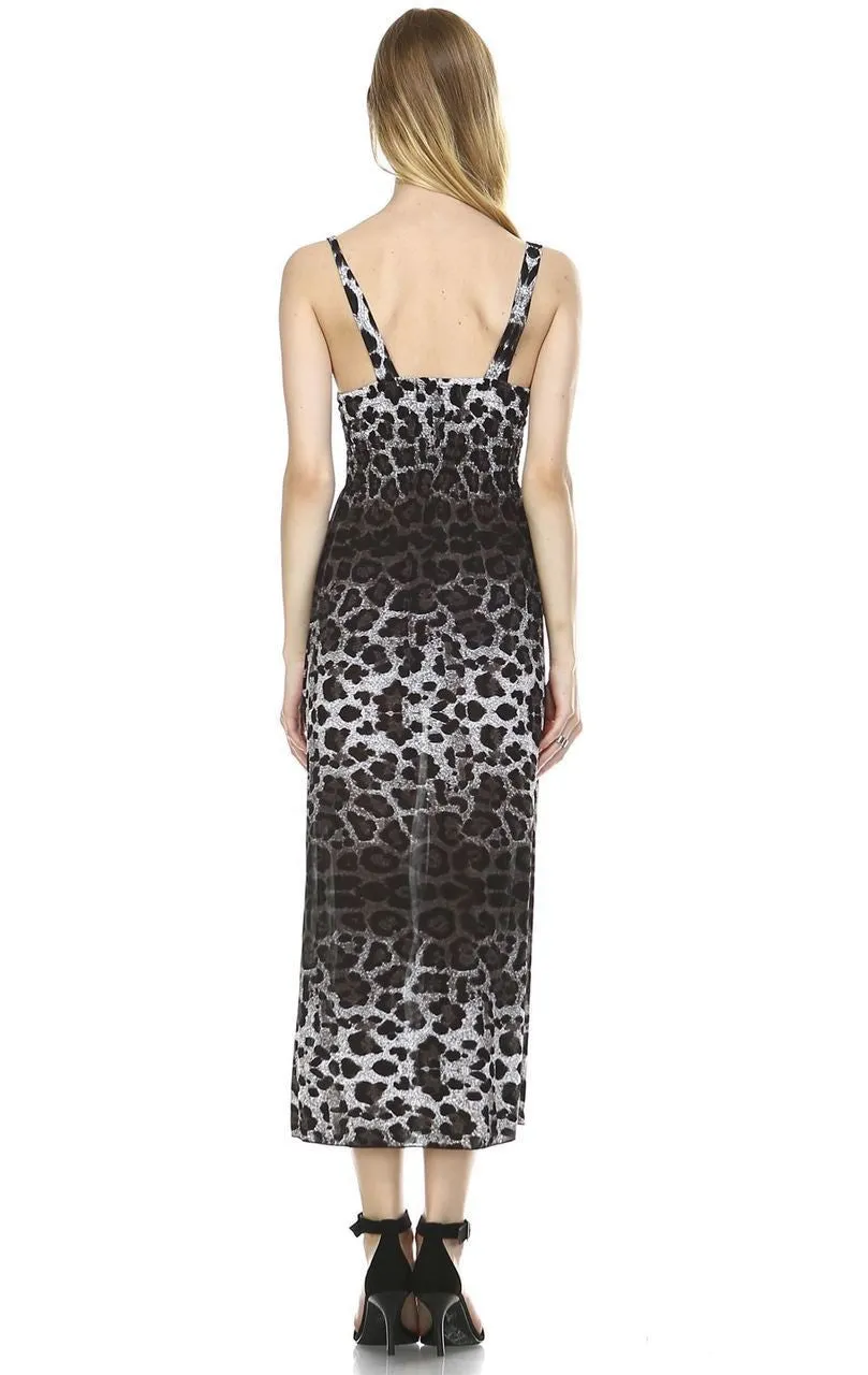 Maxi Dress Sleeveless Gray Leopard Skin