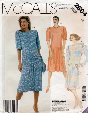 McCall's 2604 Womens Drop Waisted Dress with Sash 1980s Vintage Sewing Pattern Size 12 or 16
