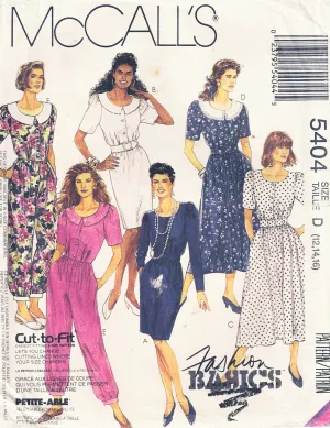 McCall's 5404 Womens Dress Jumpsuit & Belt 1990s Vintage Sewing Pattern Size 12 - 16 UNCUT Factory Folded