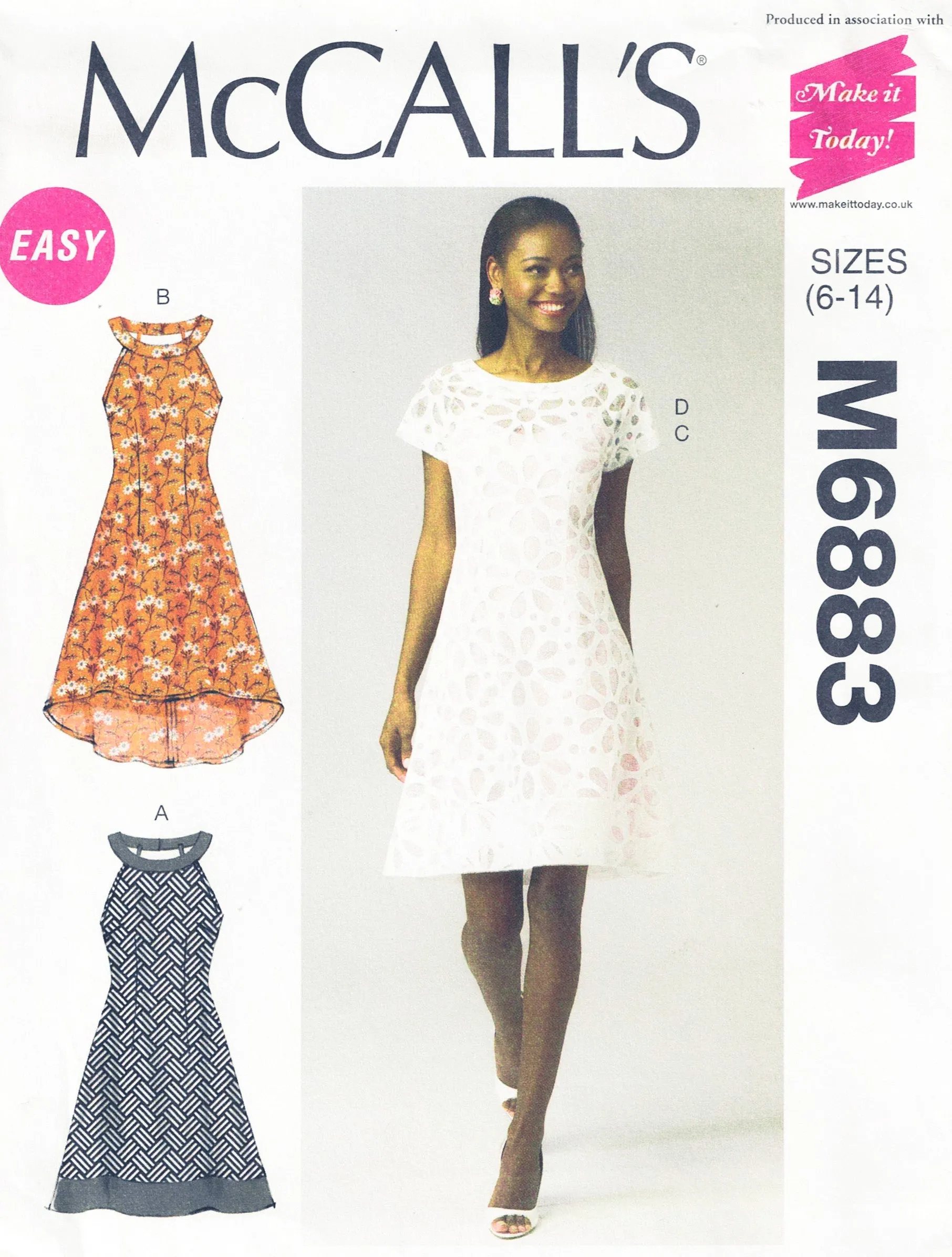 McCall's 6883 EASY Womens Dress & Slip Out Of Print Sewing Pattern Sizes 6 - 14 UNCUT Factory Folded