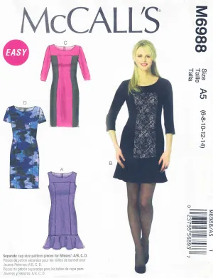 McCall's 6988 EASY Womens Panelled Colour Block Dress Out Of Print Sewing Pattern Sizes 6 - 14 UNCUT Factory Folded