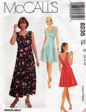 McCall's 8235 Womens V Back Evening Dress 1990s Vintage Sewing Pattern Size 12 - 16 UNCUT Factory Folded