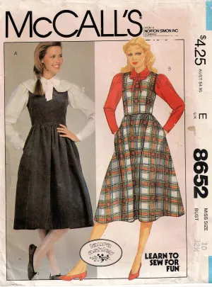McCall's 8652 LAURA ASHLEY Womens Pinafore Dress & Puff Sleeved Blouse 1980s Vintage Sewing Pattern Size 10 Bust 32.5 Inches UNCUT Factory Folded