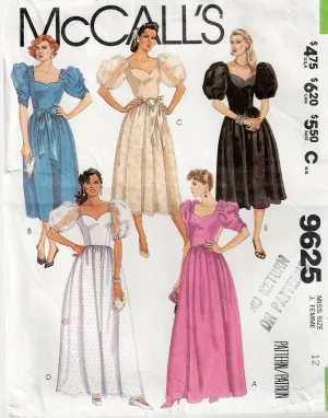 McCall's 9625 Womens Puffy Sleeved Sweetheart Neckline Evening Prom Bridesmaids Dress & Half Petticoat 1980s Vintage Sewing Pattern Size 12 Bust 34 inches