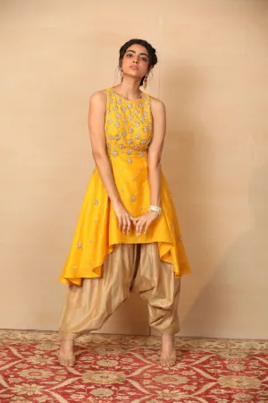 Mellow Mustard High Low Kurta With Afghani Pants