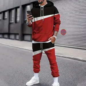 Men's Color Block Casual Hoodies Long Sleeve 2Pcs Outfits 2410001085