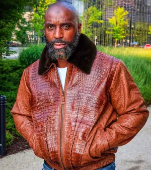 Men's Custom Made Ostrich Jacket with Crocodile Frontal