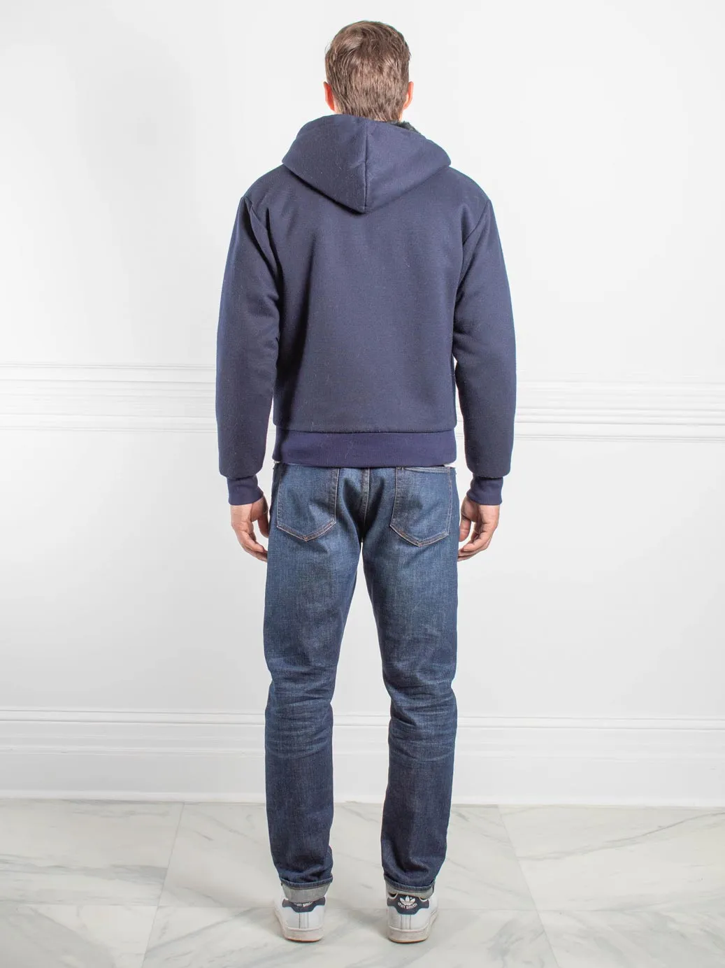 Men's Rabbit Lined Hooded Zip Sweatshirt in Navy