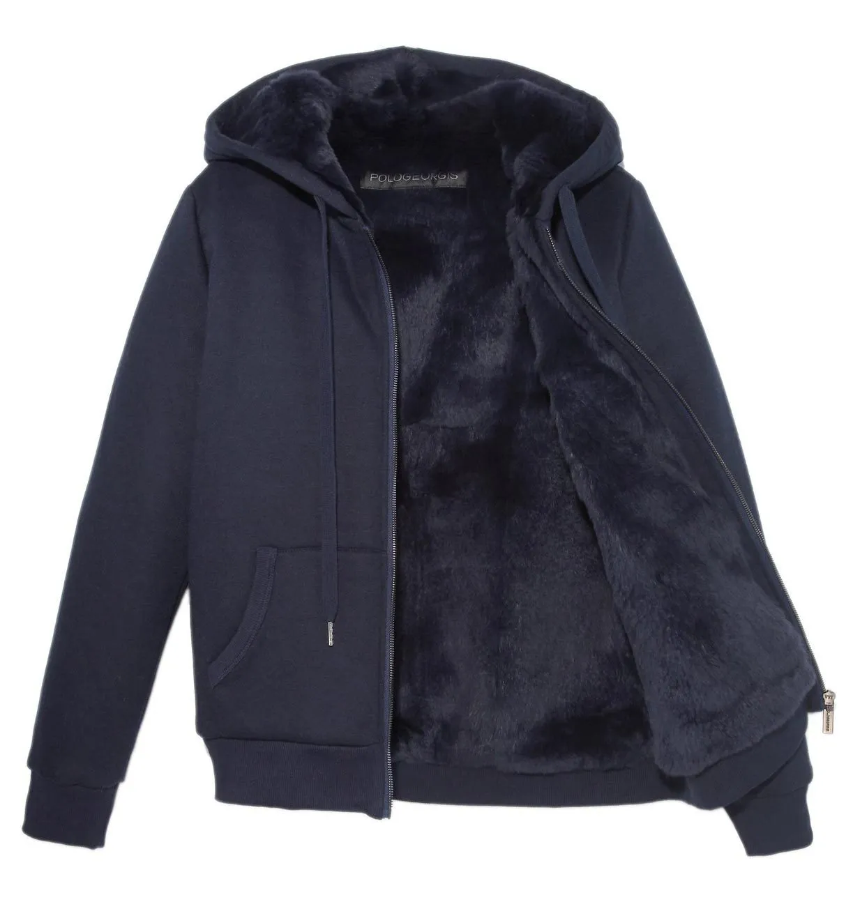 Men's Rabbit Lined Hooded Zip Sweatshirt in Navy