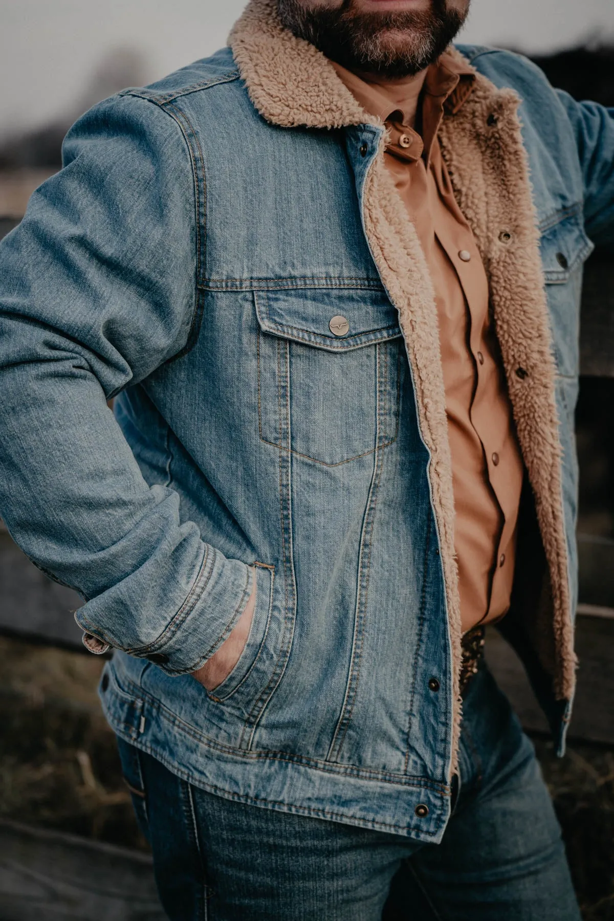 Men's Sherpa Lined Denim Jacket by Kimes Ranch (L & XL Only)