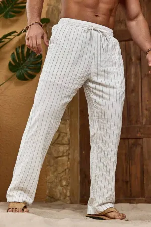 Men's Striped High Waisted Drawstring Pants With Pockets