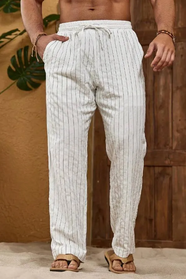 Men's Striped High Waisted Drawstring Pants With Pockets