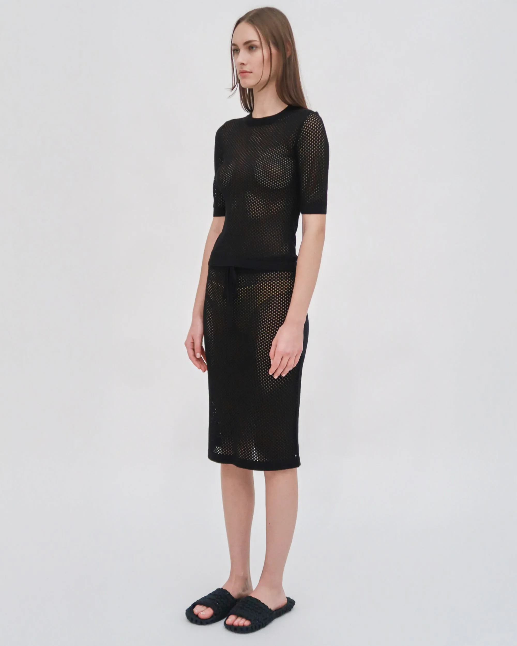 MESH CROPPED SLEEVE SWEATER