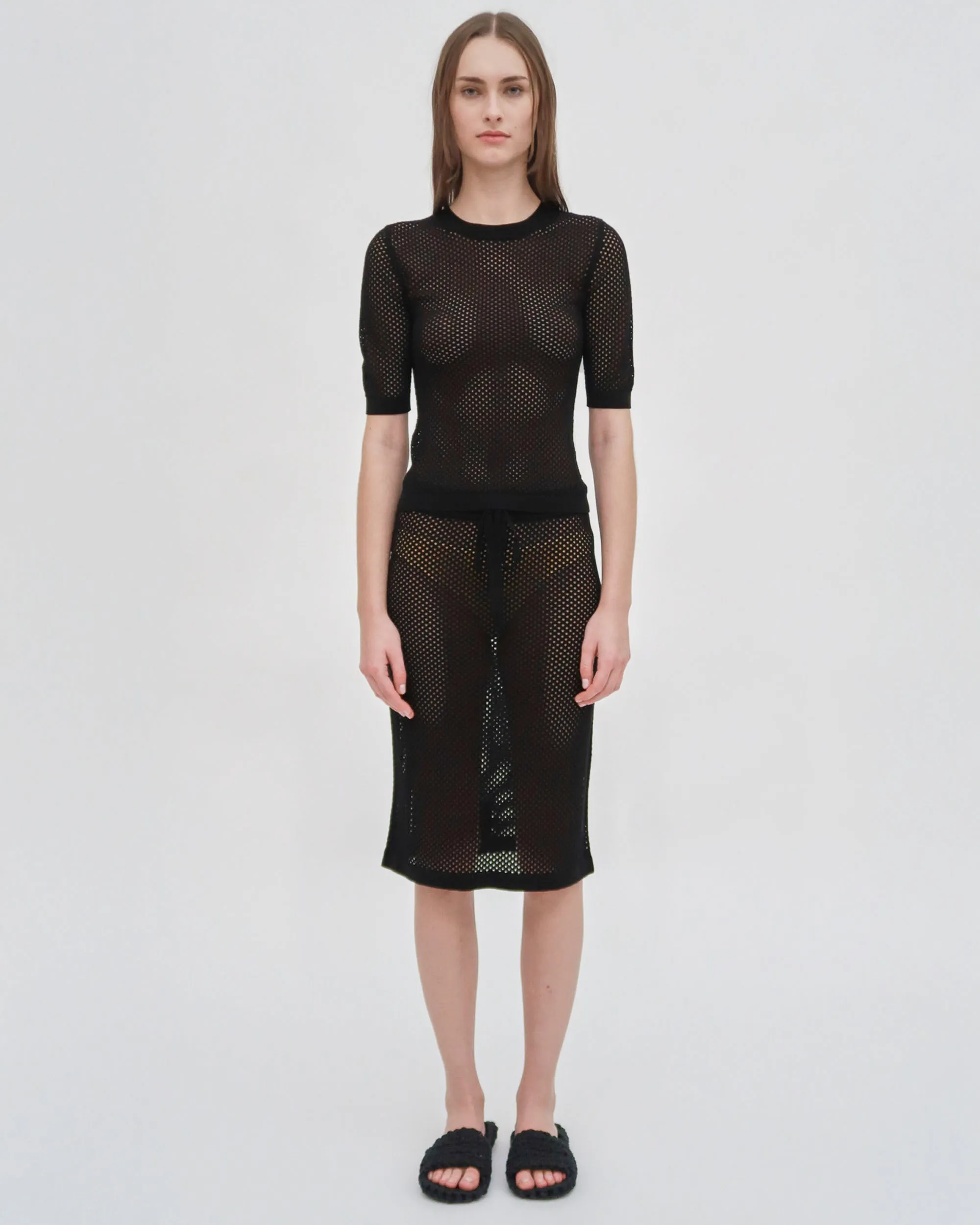 MESH CROPPED SLEEVE SWEATER