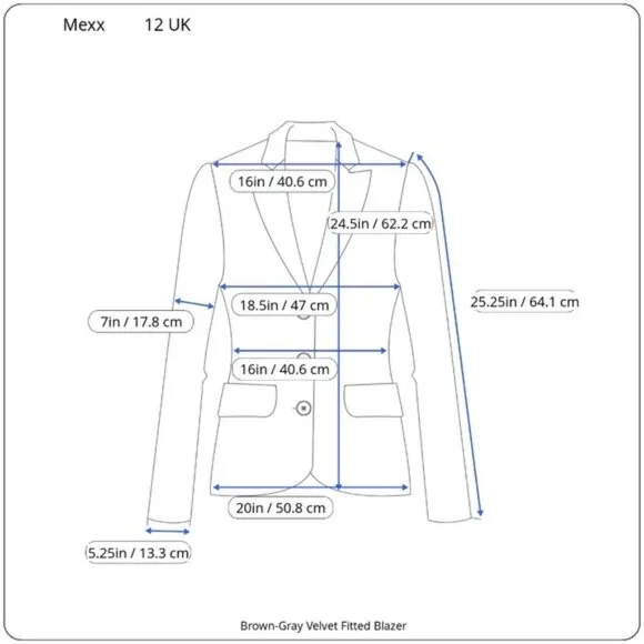 Mexx Gray Velvet Single Breasted Blazer Size 12 UK