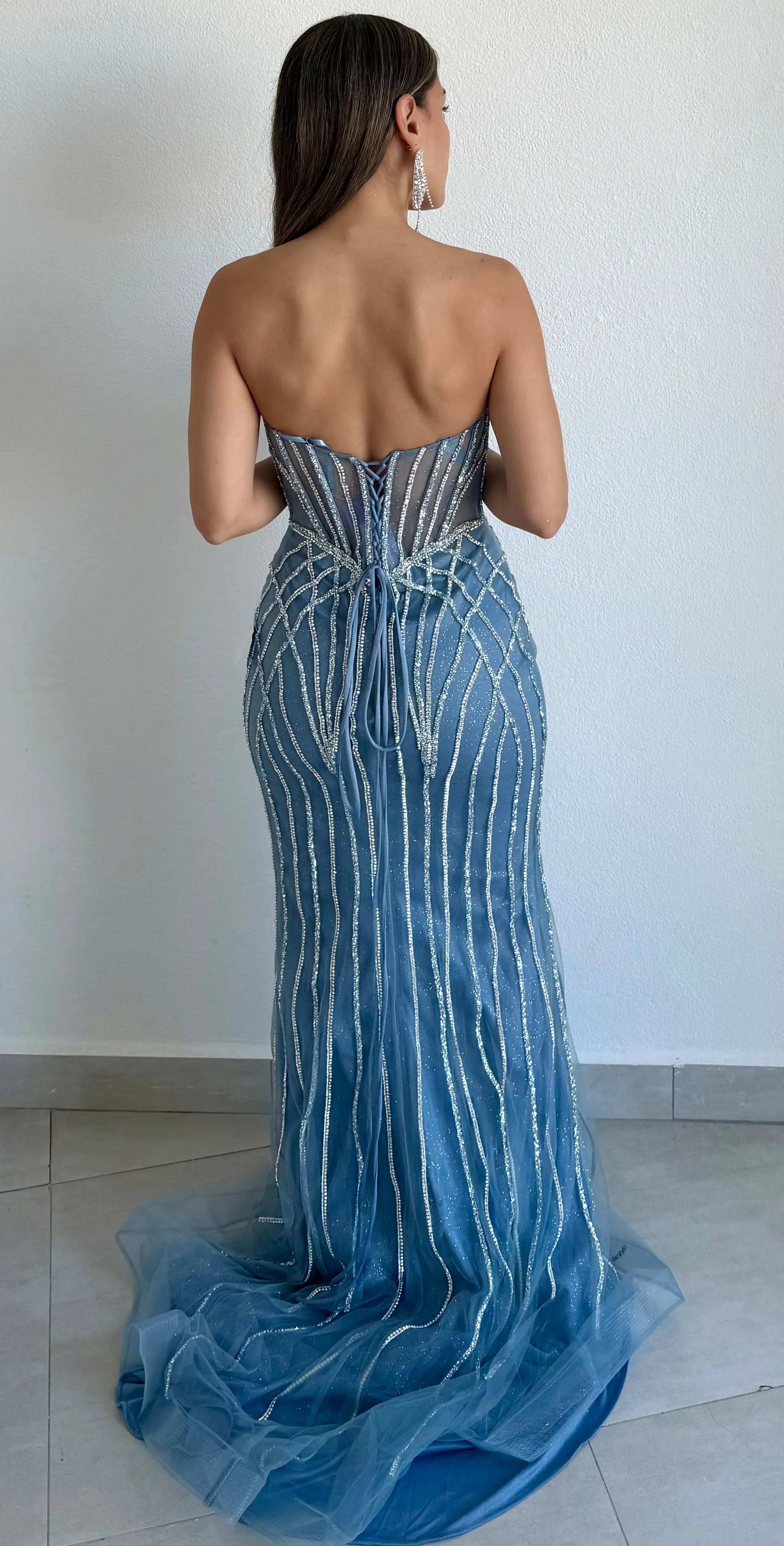 Midnight Sparkle Blue Crystals Formal Gown