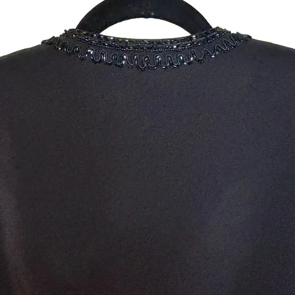 Mieka Black Beaded Embellished Cropped  Jewel Neck Evening Blazer Jacket Size 8
