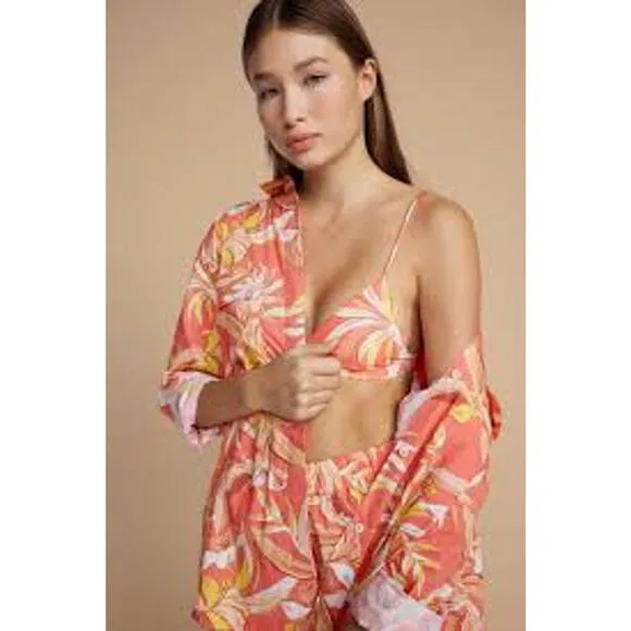 MIKOH Willa Cotton Pullon Shorts in Bora Bora 4WIL1C Papaya Orange NWT sz 2 Med