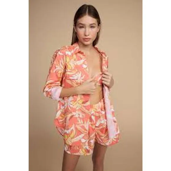 MIKOH Willa Cotton Pullon Shorts in Bora Bora 4WIL1C Papaya Orange NWT sz 2 Med