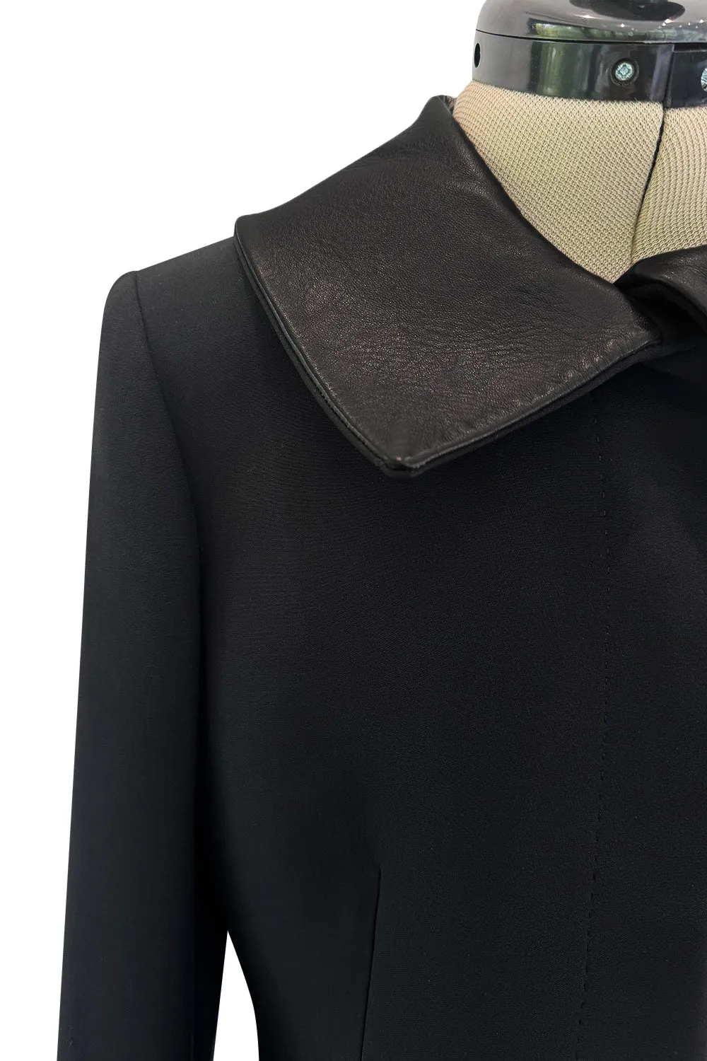 Minimalist Fall 2000 Gucci by Tom Ford Runway Look 3 Black Pant Suit w Leather Collar Detailing