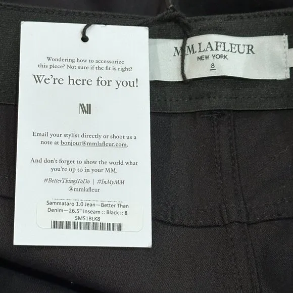 MM Lafleur Sammataro Jean Pants Ankle Stretch Black Minimalist Sz 8 #SMS1BLK NWT