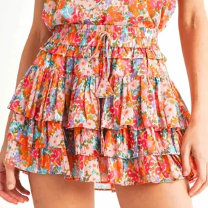 Multicolor Floral Ruffle Skort.